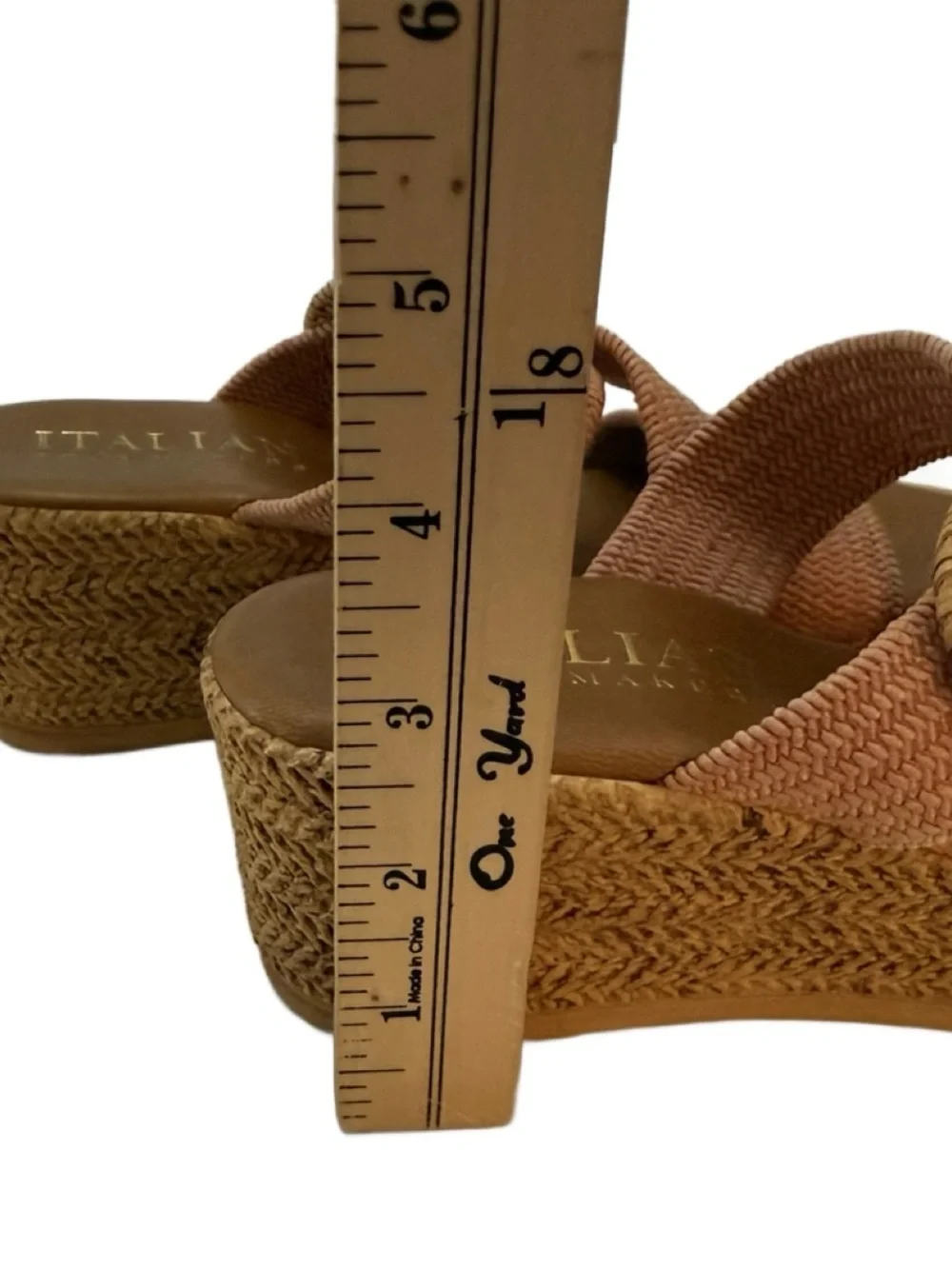 Italian Shoemakers Grania Wedge Woven Slide Sandals in Dusty Rose. 7.5
